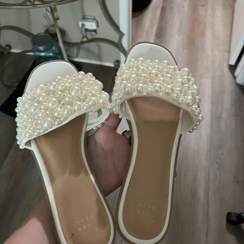 A New Day White Pearl Embellished Sandals